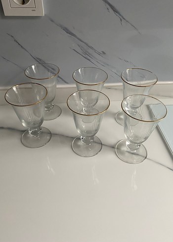 Altın Yaldızlı Altı Parça Cam Kadeh - Görsel 5