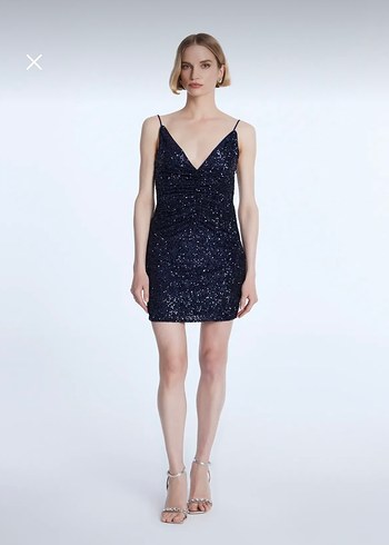 Mert Aslan AdL Parlak Lacivert Mini Abiye Elbise - Görsel 4