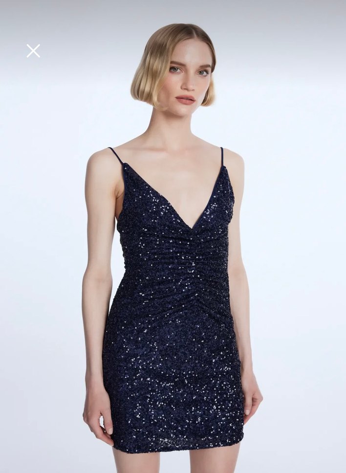 Mert Aslan AdL Parlak Lacivert Mini Abiye Elbise - Görsel 2