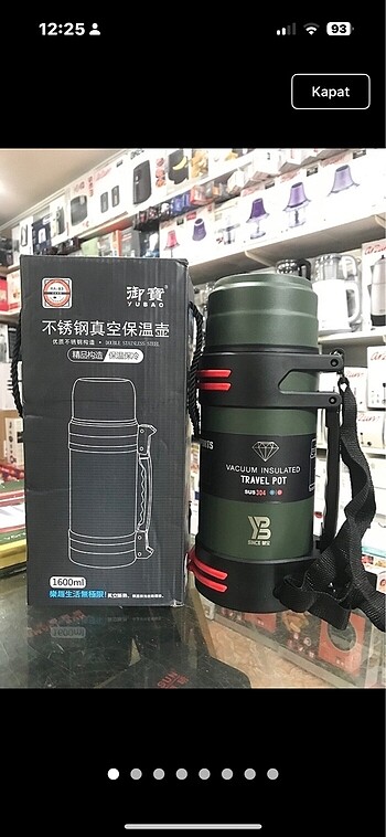 1.6 litre içi dışı paslanmaz çelik termos