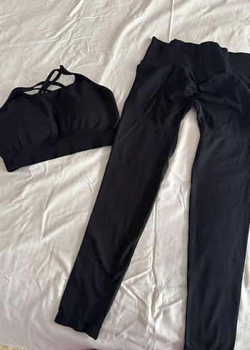 Siyah Büzgülü Kadın Tayt Takım - Görsel 2