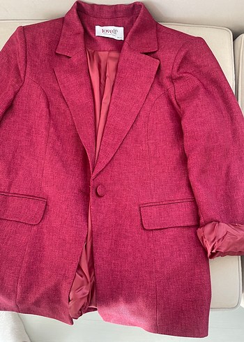 Bordo Düğmeli Kadın Blazer Ceket ve pantolon takım - Görsel 2