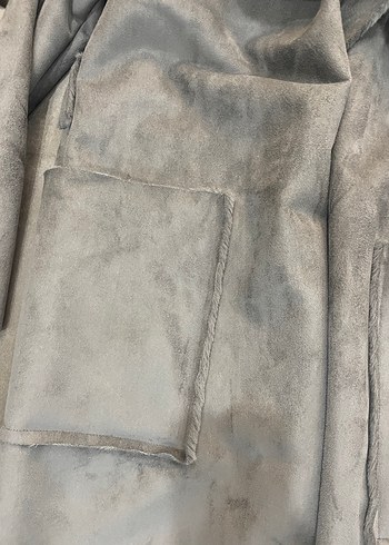 Gri Süet Kadın Uzun Kürklü Kaban - Görsel 4