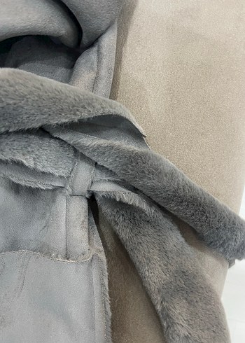 Gri Süet Kadın Uzun Kürklü Kaban - Görsel 7