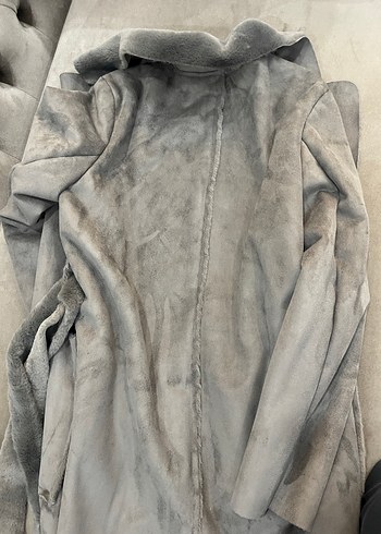 Gri Süet Kadın Uzun Kürklü Kaban - Görsel 10