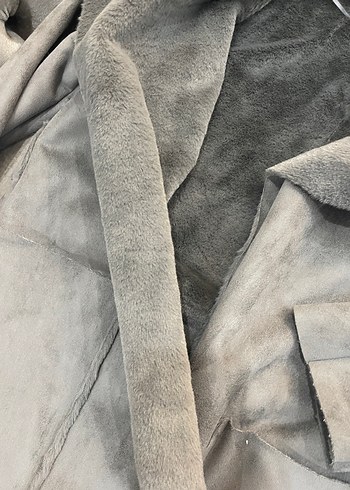 Gri Süet Kadın Uzun Kürklü Kaban - Görsel 5