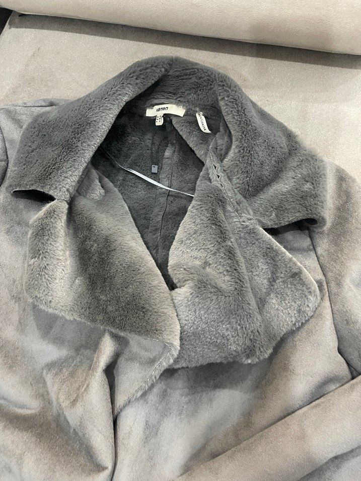 Gri Süet Kadın Uzun Kürklü Kaban - Görsel 3