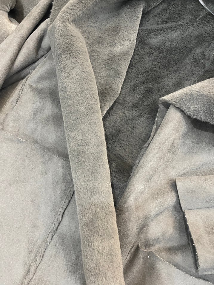 Gri Süet Kadın Uzun Kürklü Kaban - Görsel 5