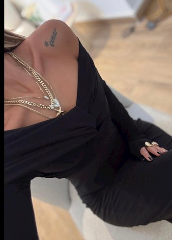 Siyah Drapeli Uzun Kadın Elbise - Görsel 2