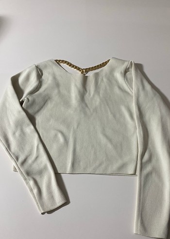 Zincir Detaylı Beyaz Kadın Triko - Görsel 3