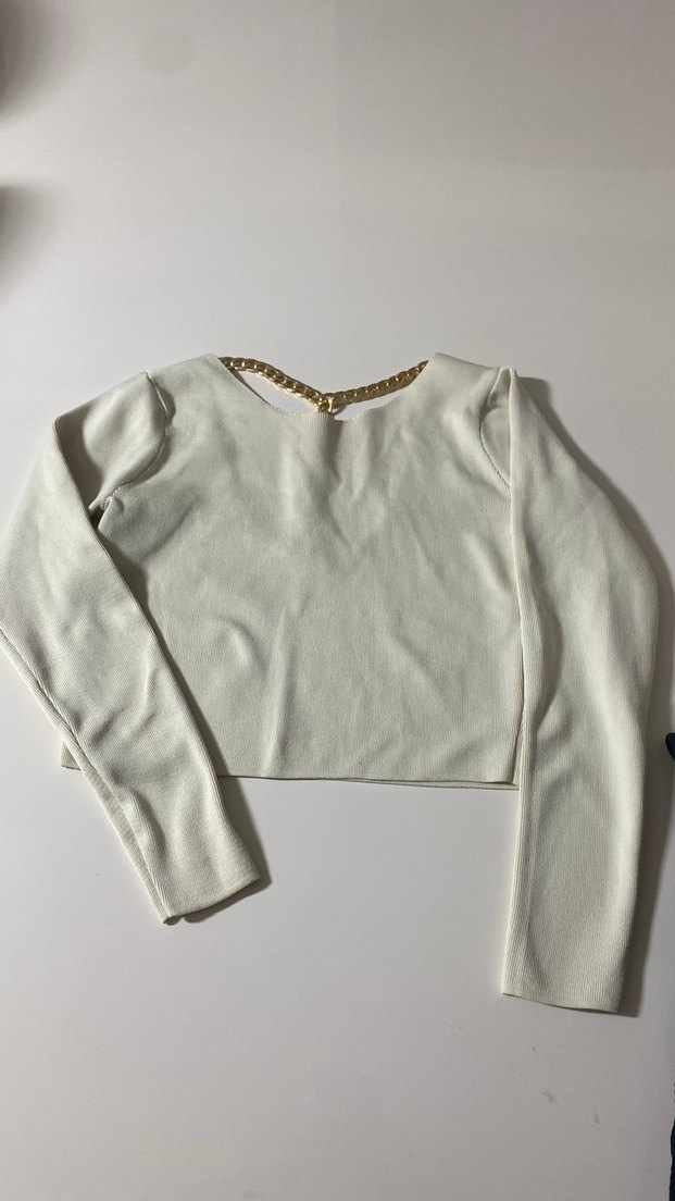 Zincir Detaylı Beyaz Kadın Triko - Görsel 2