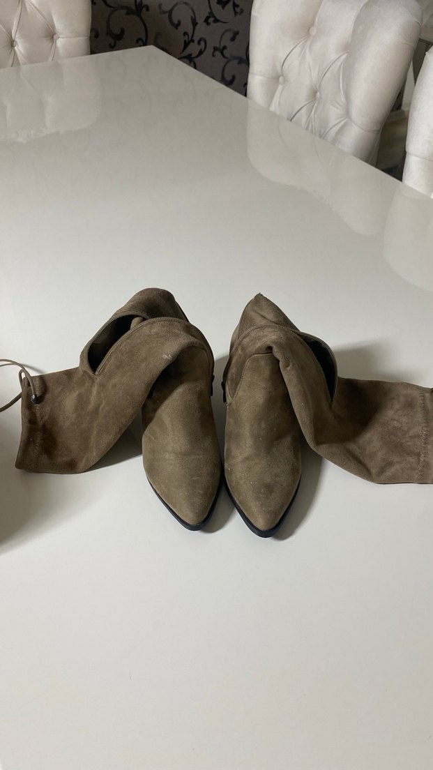 Bej Süet Dizüstü İnce Topuklu Çizme - Görsel 4