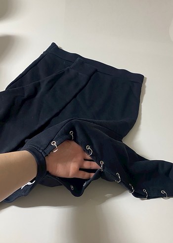 Düğmeli Siyah Kadın Sweatshirt - Görsel 3