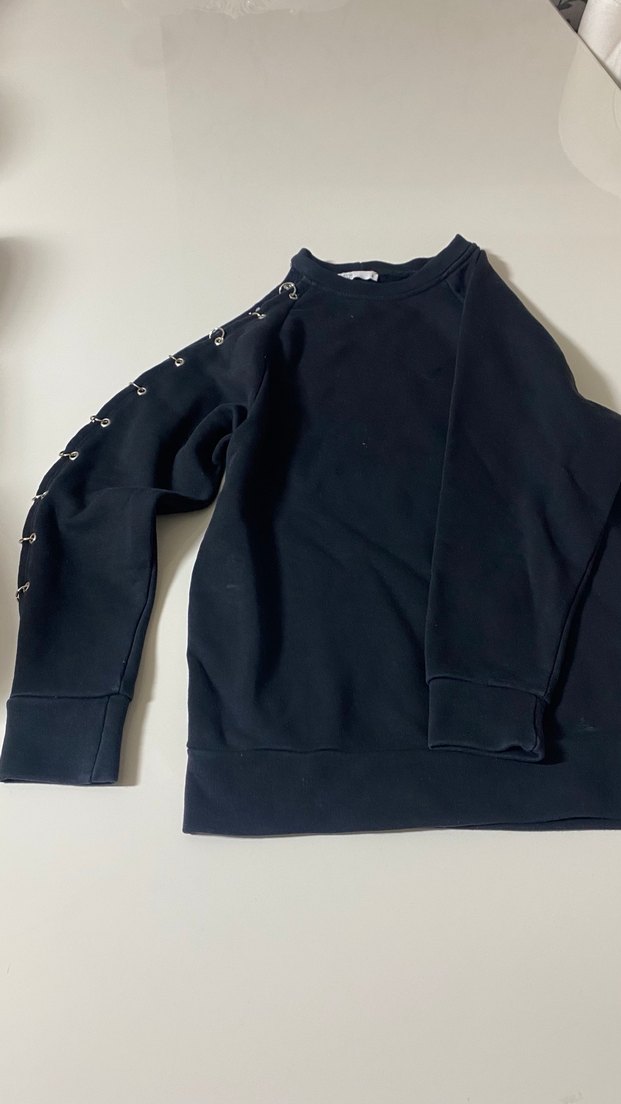 Düğmeli Siyah Kadın Sweatshirt - Görsel 2