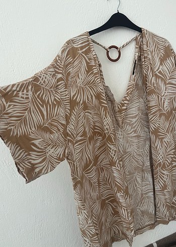 m Beden Bej V Yaka Midi Kimono