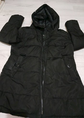 Kadın Siyah Uzun Fermuarlı Kışlık Mont - Görsel 2