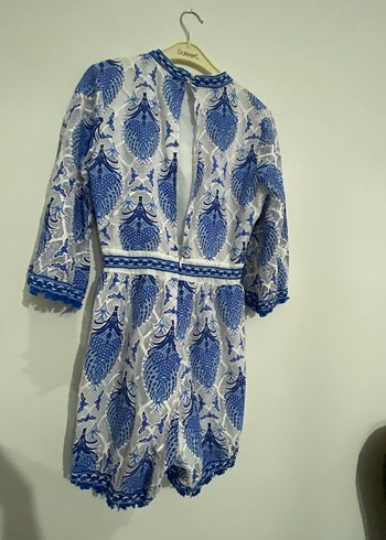 Mavi Nakışlı kısa astarlı tulum - Görsel 3