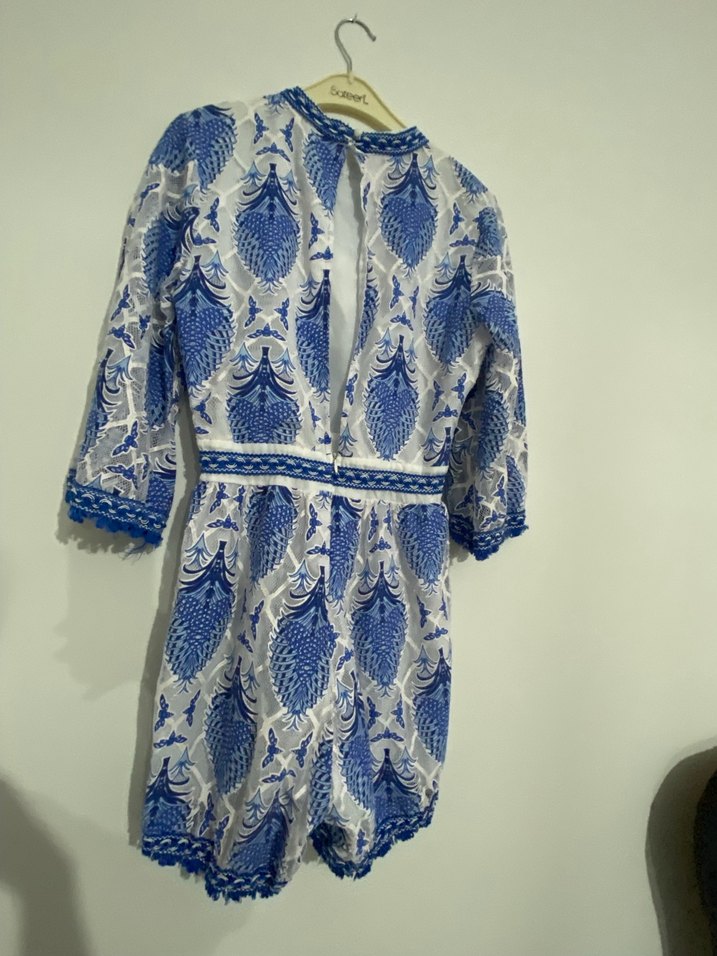 Mavi Nakışlı kısa astarlı tulum - Görsel 3