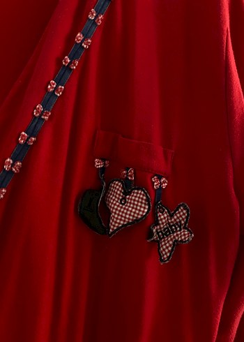 Nakışlı Uzun Kırmızı Bohem Kadın Sabahlık - Görsel 3