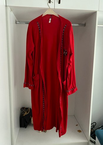 Nakışlı Uzun Kırmızı Bohem Kadın Sabahlık - Görsel 2