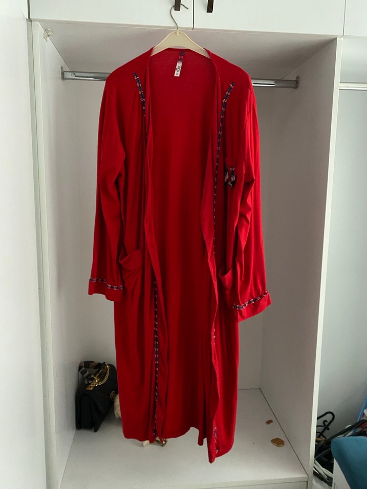 Nakışlı Uzun Kırmızı Bohem Kadın Sabahlık - Görsel 2