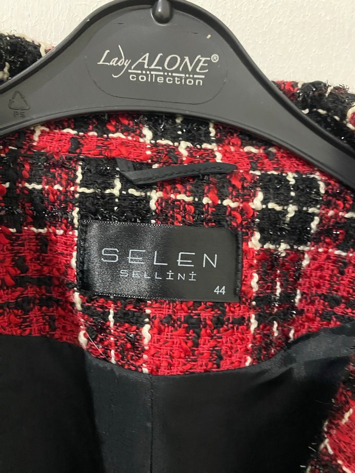 Kareli Kırmızı Kadın  Blazer Ceket - Görsel 3