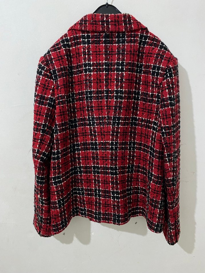 Kareli Kırmızı Kadın  Blazer Ceket - Görsel 5