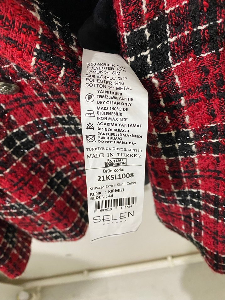 Kareli Kırmızı Kadın  Blazer Ceket - Görsel 4