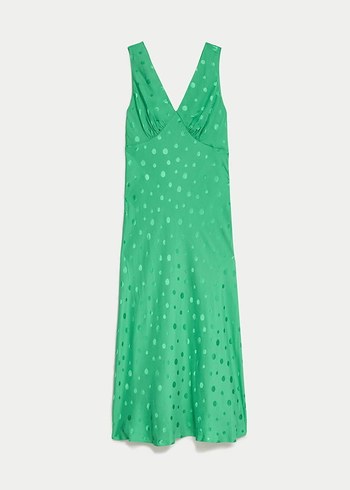 Yeşil Uzun V Yaka Kolsuz Elbise - Görsel 9