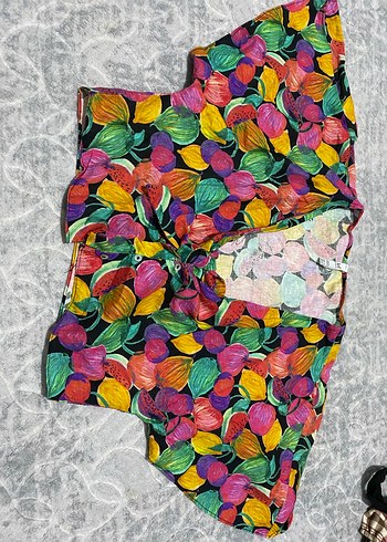 Renkli Bohem Mini Bluz  gömlek Düğmeli - Görsel 3