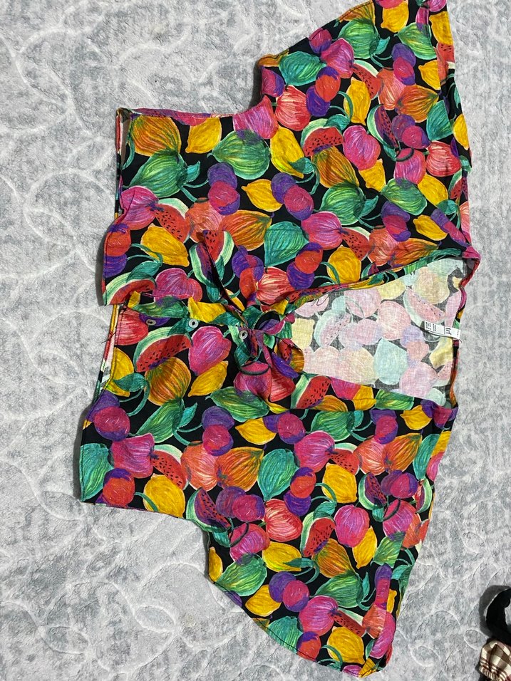 Renkli Bohem Mini Bluz  gömlek Düğmeli - Görsel 4