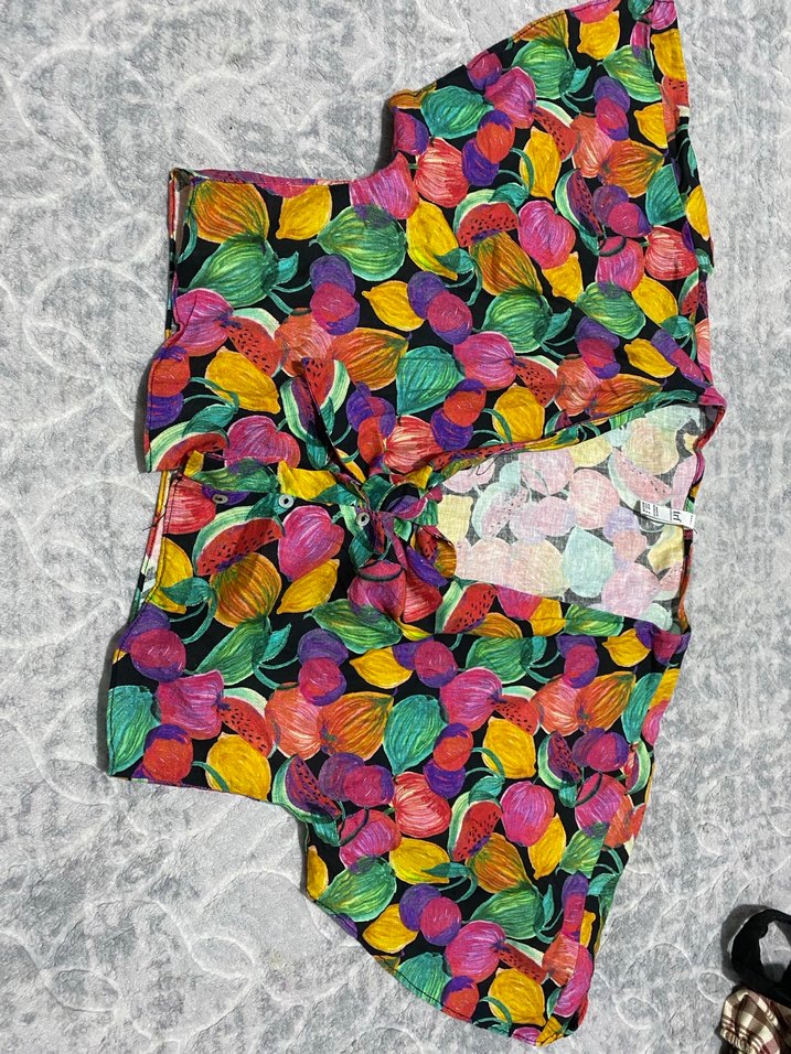 Renkli Bohem Mini Bluz  gömlek Düğmeli - Görsel 3