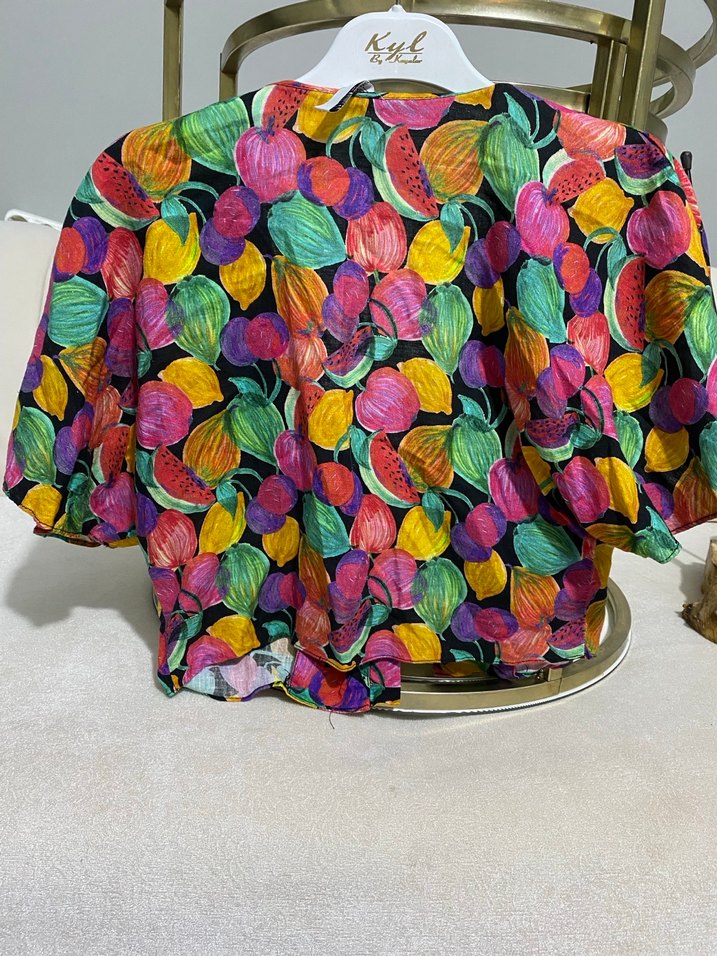 Renkli Bohem Mini Bluz  gömlek Düğmeli - Görsel 2