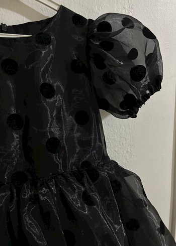 Kız Çocuk Puantiyeli Siyah abiye Elbise - Görsel 4