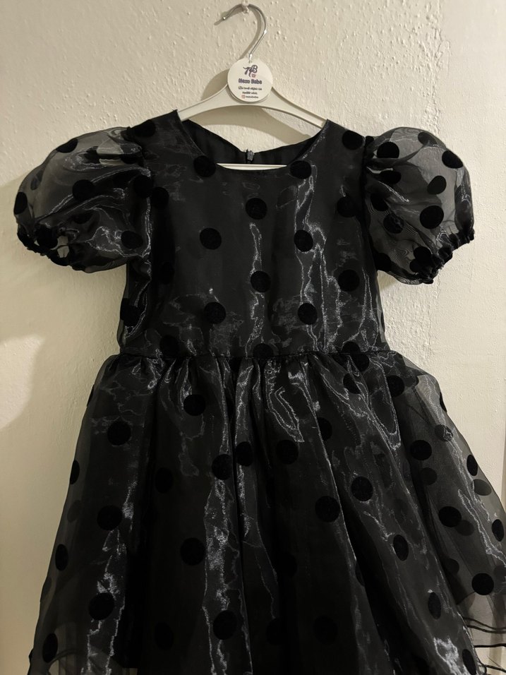 Kız Çocuk Puantiyeli Siyah abiye Elbise - Görsel 2