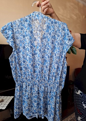 Yessica C&A Yessica Mavi Çiçek Desenli Düğmeli Bluz