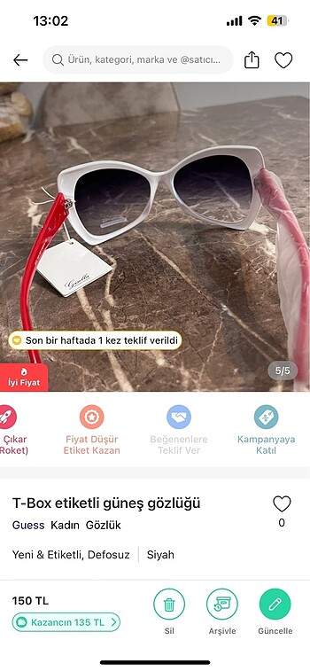 T-box T-Box etiketli güneş gözlüğü