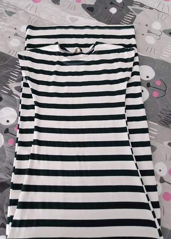 Gri Siyah Çizgili Street Wear Elbise - Görsel 2