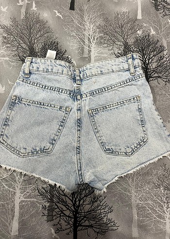 Düğmeli Gri Mavi Mini Denim Şort - Görsel 5