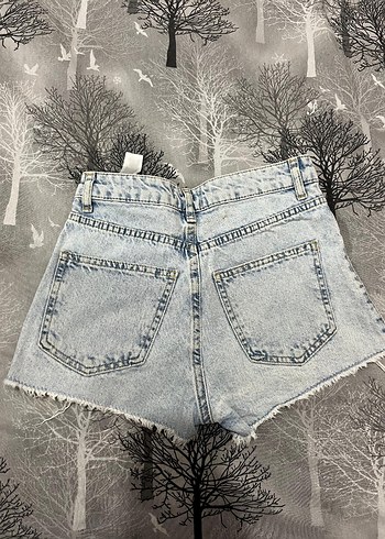 Düğmeli Gri Mavi Mini Denim Şort - Görsel 6