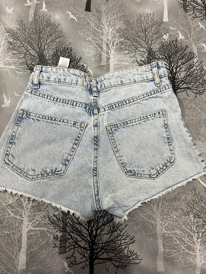 Düğmeli Gri Mavi Mini Denim Şort - Görsel 5
