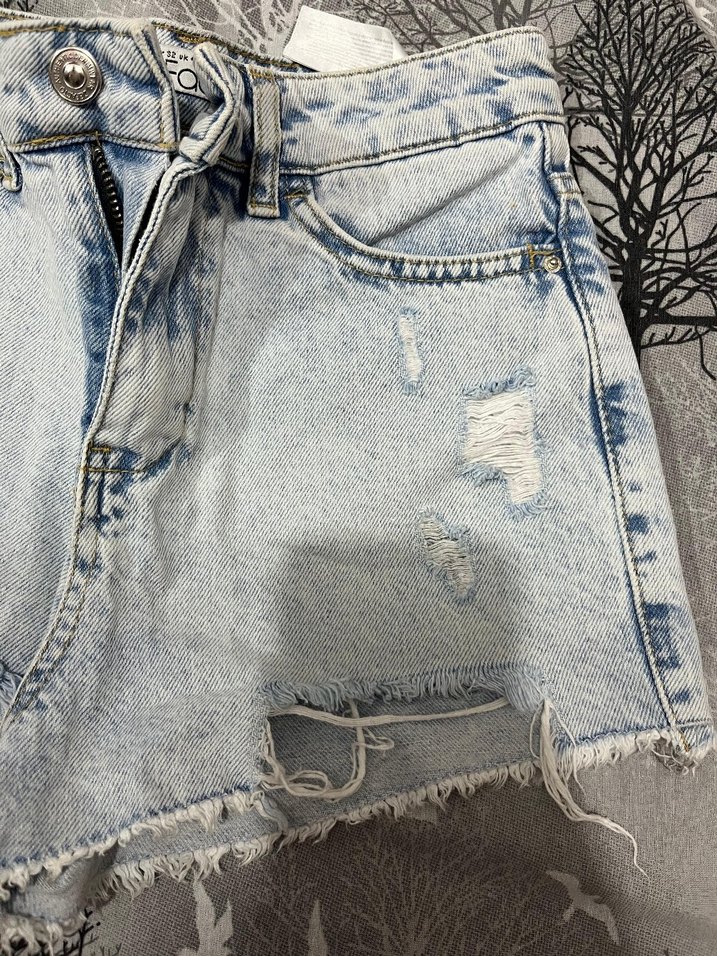 Düğmeli Gri Mavi Mini Denim Şort - Görsel 3
