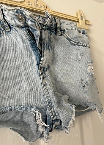 Kadın Mavi Bağcıklı Mini Denim Şort - Görsel 4