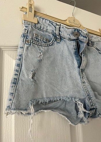 Kadın Mavi Bağcıklı Mini Denim Şort - Görsel 3