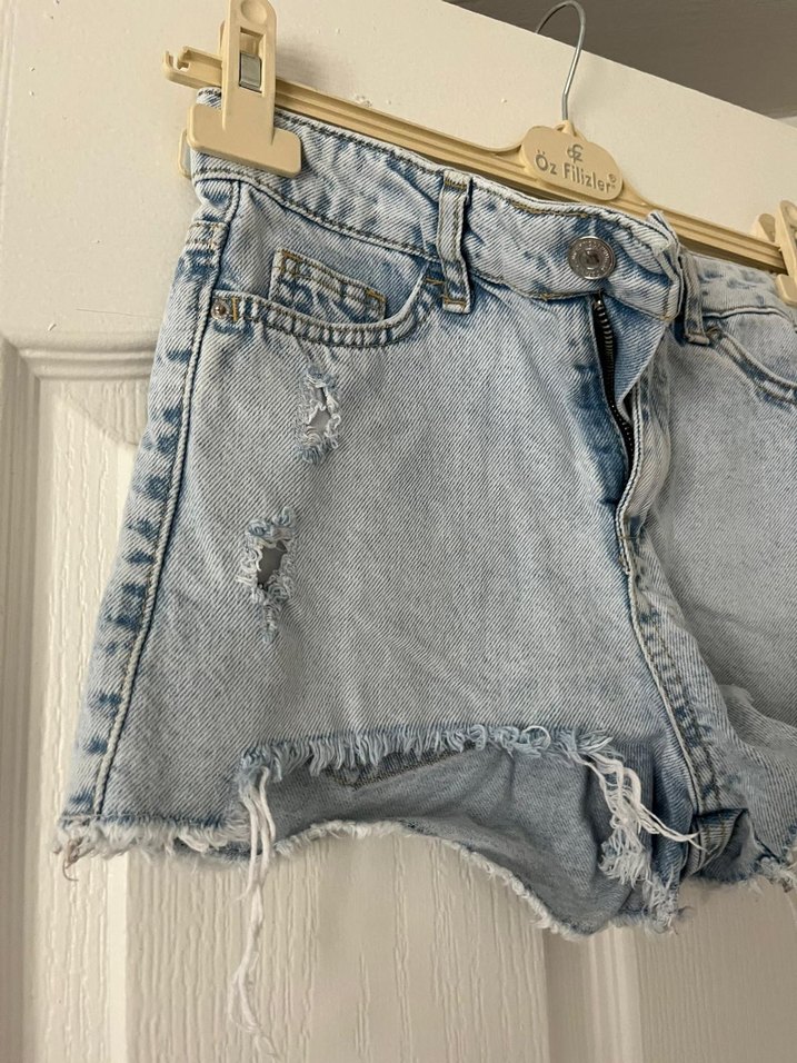 Kadın Mavi Bağcıklı Mini Denim Şort - Görsel 3