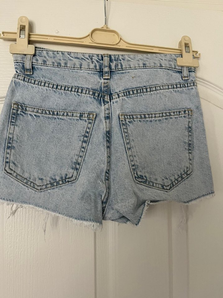 Kadın Mavi Bağcıklı Mini Denim Şort - Görsel 5