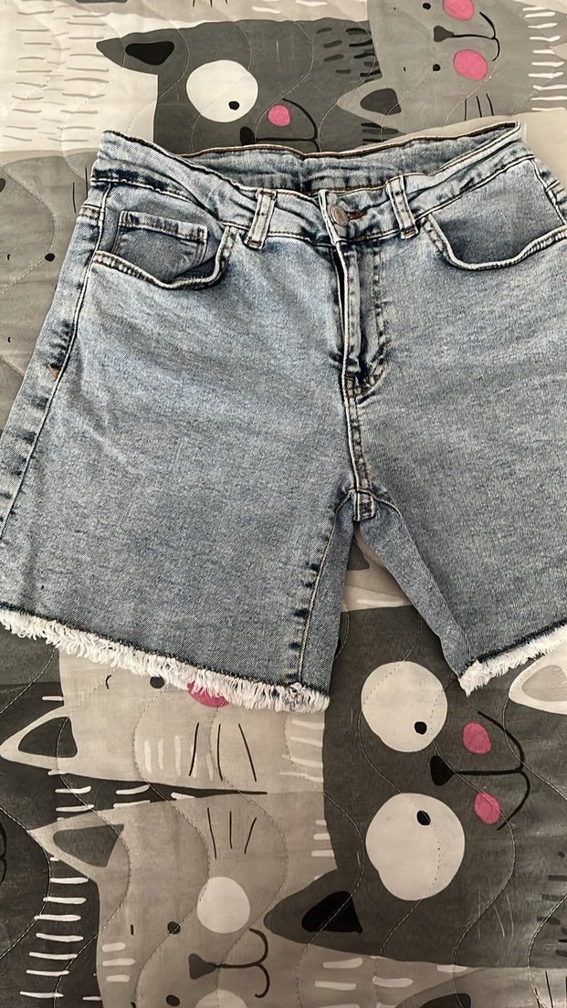 Gri Düğmeli Mini Denim Şort - Görsel 2