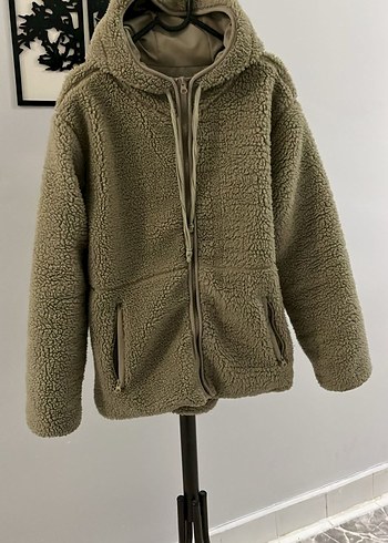 Bej Kadın Peluş Kapüşonlu Ceket - Görsel 4