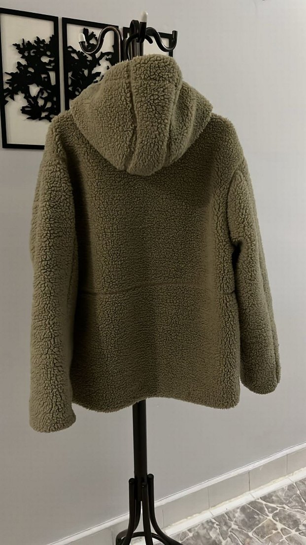 Bej Kadın Peluş Kapüşonlu Ceket - Görsel 2