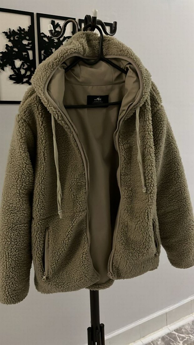 Bej Kadın Peluş Kapüşonlu Ceket - Görsel 5